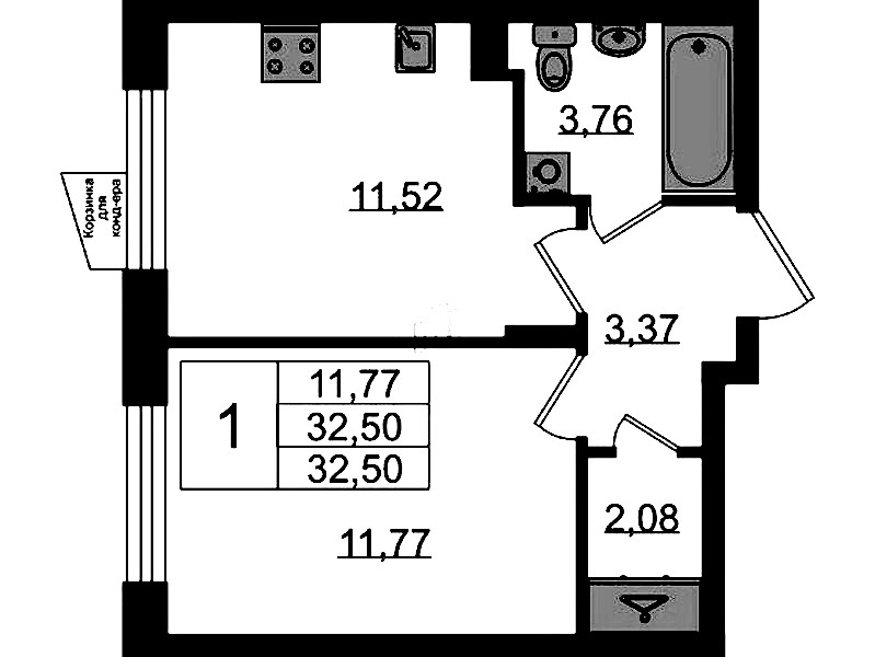 1-комнатная квартира 32.5 м², 1/11 эт., ЖК «VEREN NORT Сертолово»